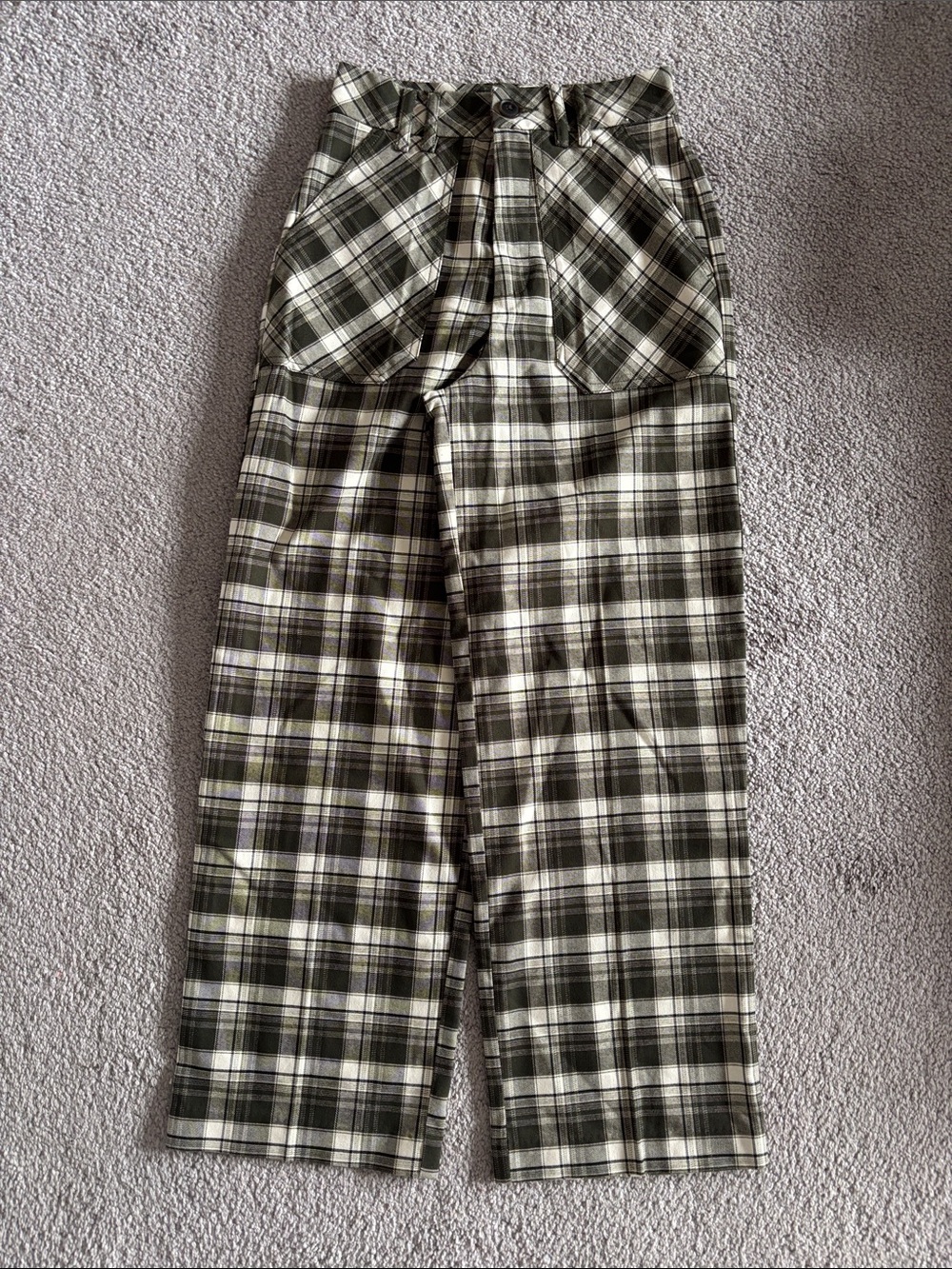 simons twik Plaid Wide-Leg Pants in Olive and White